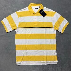 IZOD Men's  Solar Sun Polo Shirt – Yellow & White Striped Short Sleeve